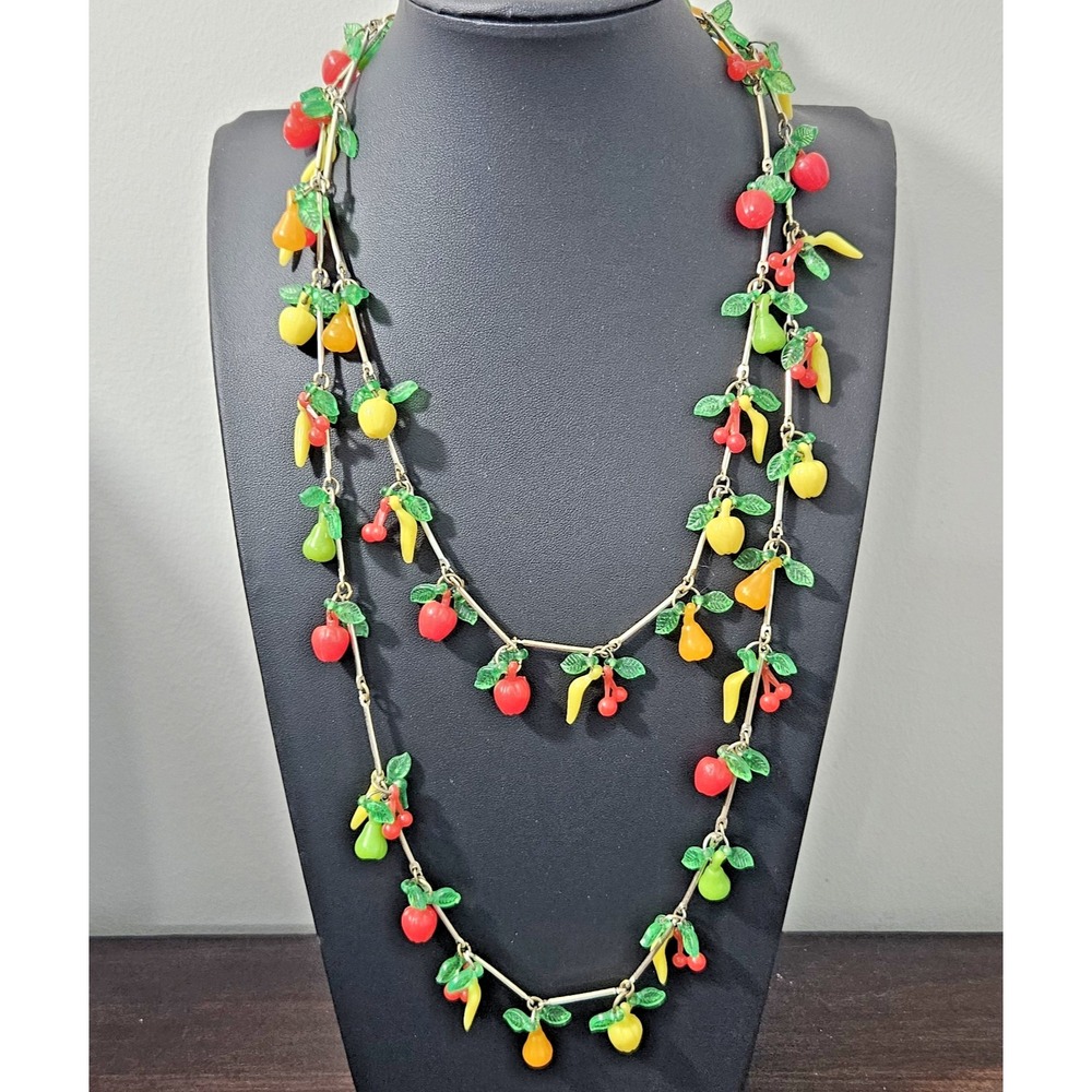 Vintage Dangle Fruit Necklace Plastic Fruit Salad 46"